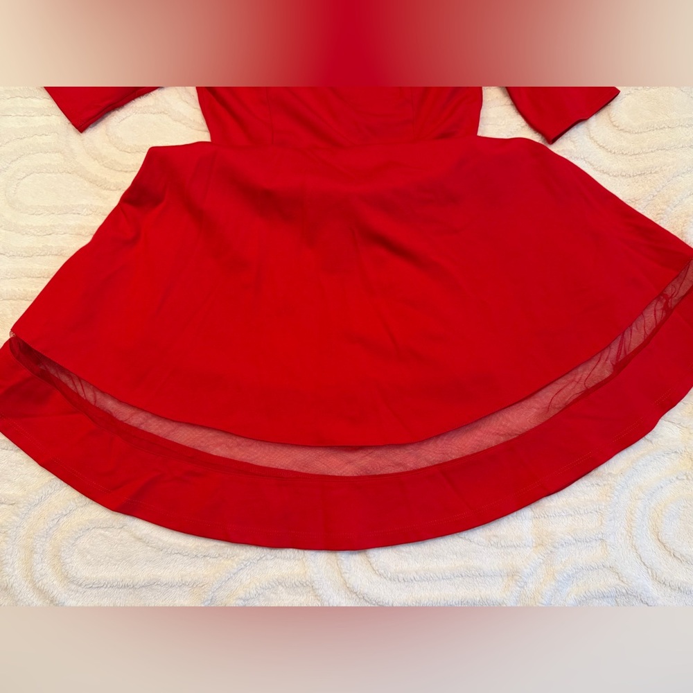 Lulu's Sheer Factor Red Skater Dress, Size M, EUC, Formal Holiday Party Dress - Picture 4 of 9